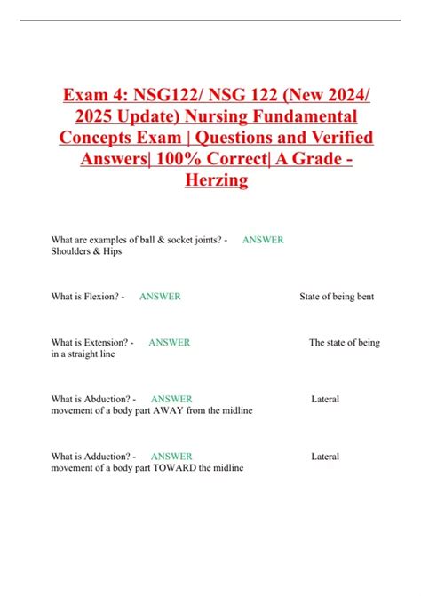 Exam 4 NSG122 NSG 122 New 2024 2025 Update Nursing Fundamental