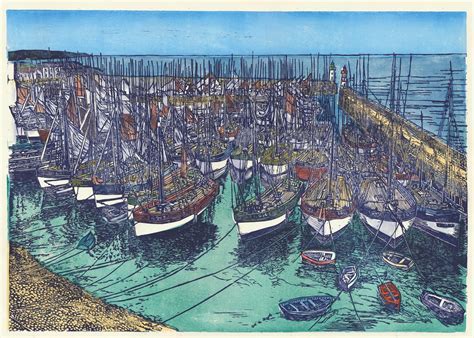 Groix Port Tudy 1910 coloured 2 ülate linoprint Flickr