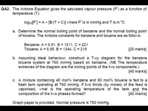 The Antoine Equation Gives The Saturated Vapor Pressure P As A Function