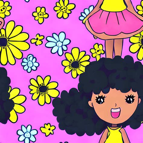 Happy Cute Black Girl Cartoon Flowers Fun Hip Big Hair · Creative Fabrica