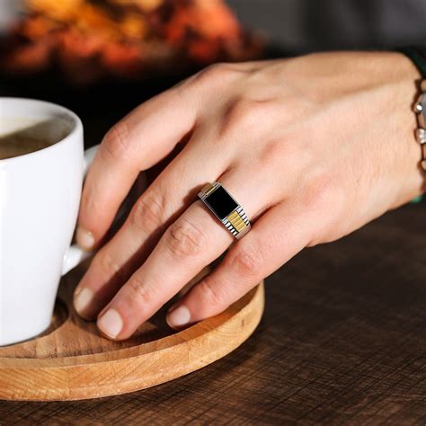 Solid 925 Sterling Silver Mens Handmade Turkish Ring Authentic Black Onyx Stone