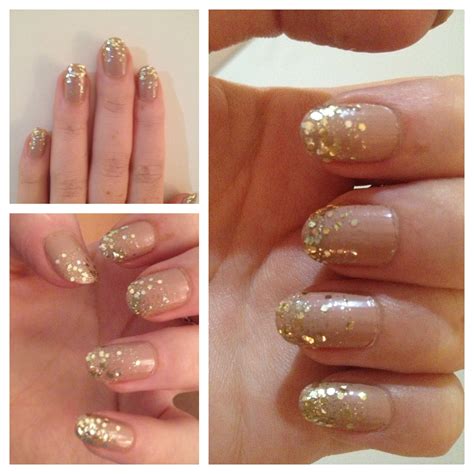 Nude And Gold Ombré Glitter Nails