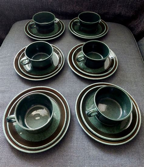 Sex Rörstrand PLAZA grön tekoppar med fat as Köp på Tradera 655846306