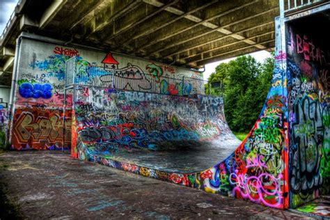 Graffiti Covered Skating Half Pipe Stock Photo Image Of Enhanced