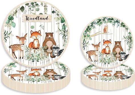 Amazon HEETON 64pcs Plates Woodland Baby Shower Party Supplies