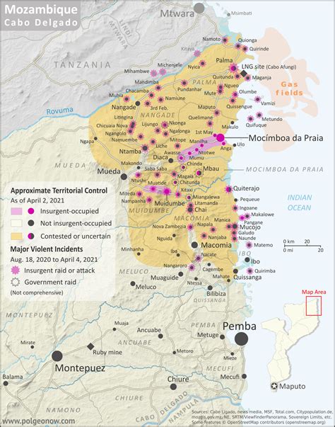 Mozambique Insurgency Close Up Map Of Control In April 2021