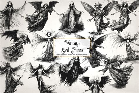 Vintage Evil Fairies Clipart, Antique Fairy and Banshee Halloween Clip ...