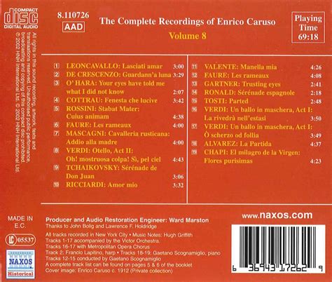 Enrico Caruso The Complete Recordings Vol 8 CD Album US IMPORT