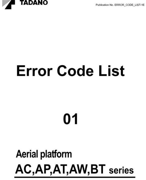 Tadano Aerial Platform Ac Ap At Aw Bt Series Error Code List