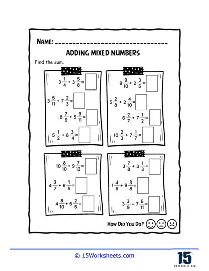 Adding Mixed Numbers Worksheets 15 Worksheets Library