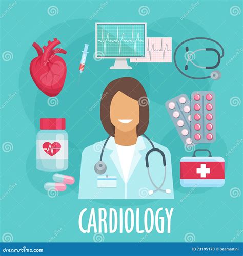 Cardiology Flat Icon With Doctor And Medicines Stock Vector