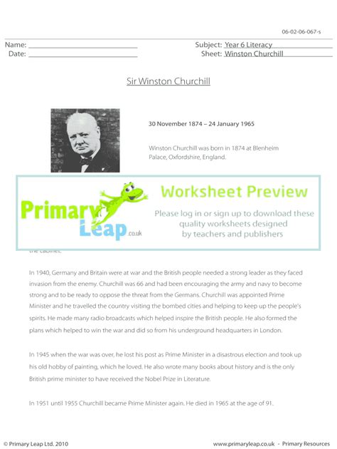 Fillable Online Reading Comprehension Winston Churchill Primary