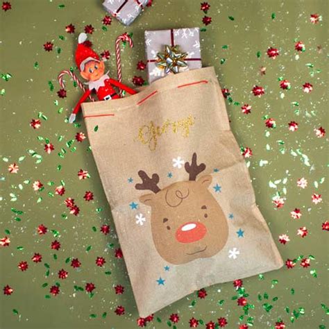 Personalised Rudolph Christmas Jute Gift Bag Present Sack 50cm Partyrama