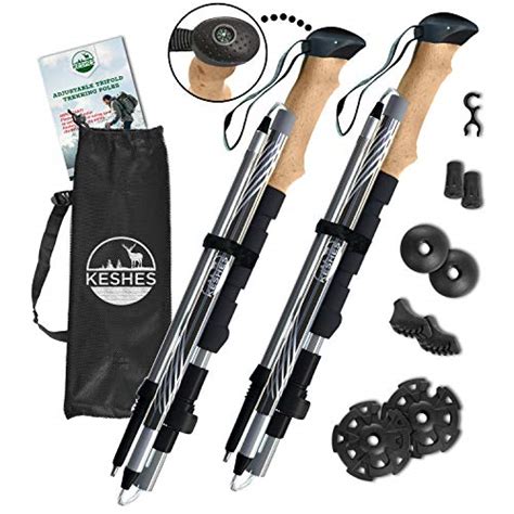 Keshes Trekking Poles Compass Hiking Trail Sticks Collapsible Folding