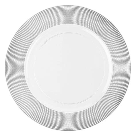 32 Pack Ecoquality 13 Inch Round Charger White Plastic Plates With Rope Textured Silver Rim