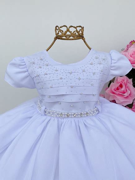 Vestido Festa Branco Luxo Batizado Mod 9 Tam P Bebê Elo7