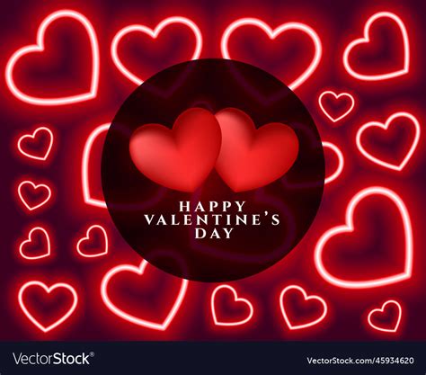 Glowing Red Neon Hearts For Valentines Day Vector Image