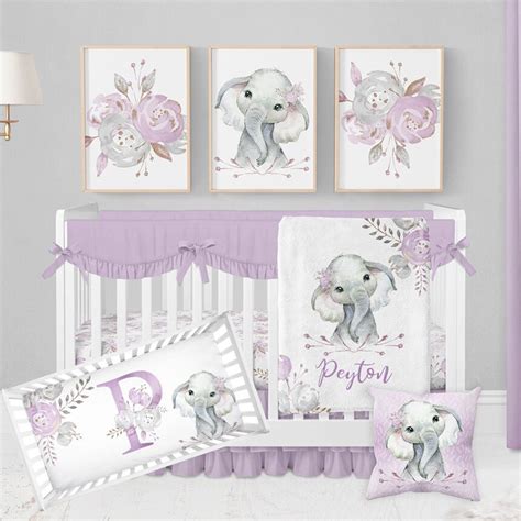 Elephant Baby Bedding Set Purple Floral Elephant Nursery Duckbe