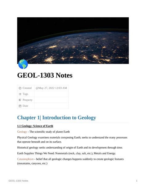 GEOL 1303 Notes GEOL 1303 Notes Created Tags Property Date Chapter 1