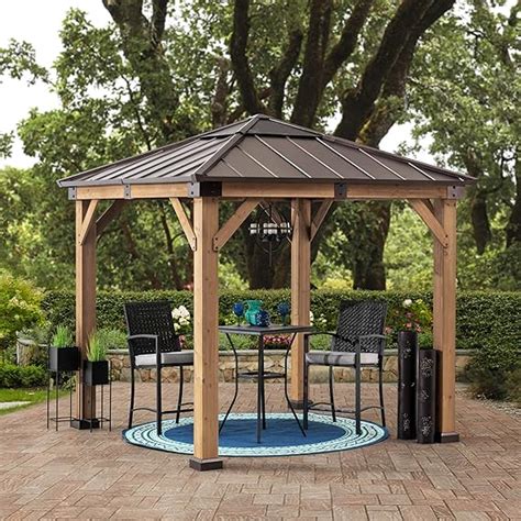 Sunjoy Pasadena 9 Ft X 9 Ft Cedar Framed Gazebo With Brown Steel And