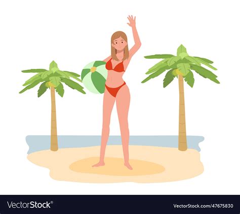 Summer Beach Vacation Theme Girl In Bikini Vector Image