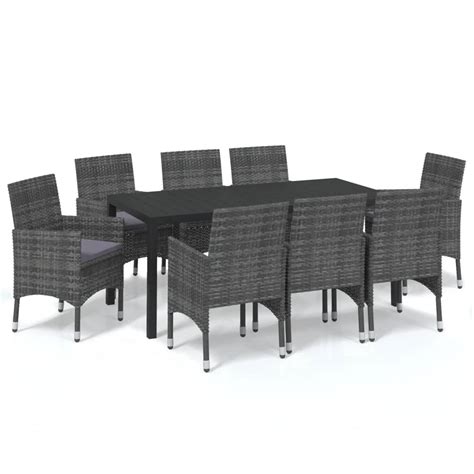 Mobilier à d ner de jardin et coussins 9pcs Résine tressée Gris Leroy