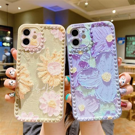 เคสโทรศัพท์มือถือแบบนิ่ม ลายภาพวาดสีน้ํามัน รูปหัวใจ ดอกไม้ สีม่วง 3d สําหรับ Iphone 6 7 8 Plus