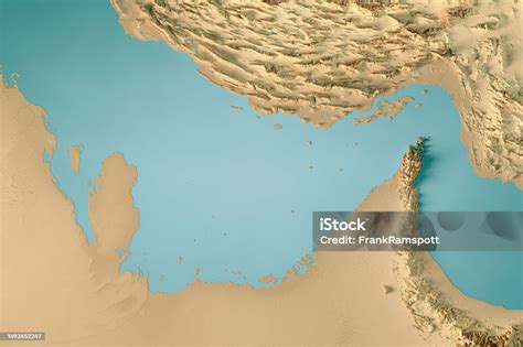 Persian Gulf Topographic Map Horizontal 3d Render Color Stock Photo ...