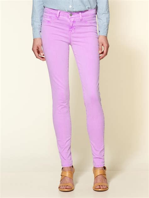 J Brand 811 Mid Rise Skinny Jeans In Purple Neon Purple Lyst