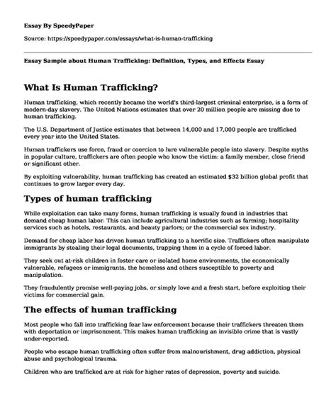 📌 Essay Sample About Human Trafficking Definition Types And Effects