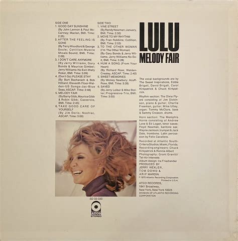 Rien Que Des Vinyls Lulu 1970 Us Atco 33 330 Melody Fair Stereo