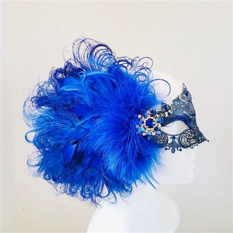 Royal Blue Masquerade Mask Feathers Royal Blue Masks Women Etsy