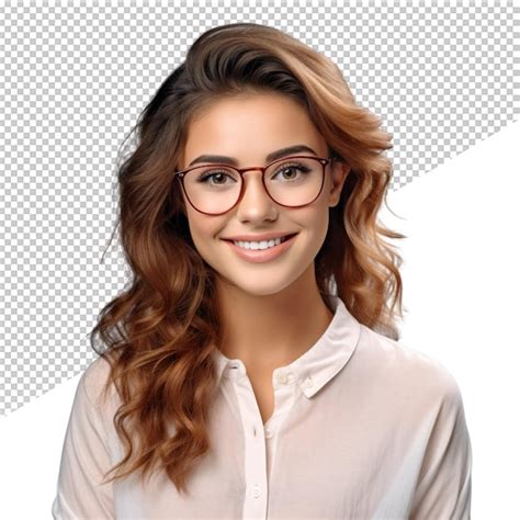 A Woman Wearing Glasses And A Shirt With A White Shirt That Says Quot She Is Smiling Quot