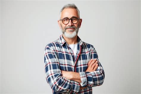 Premium Photo Portrait Of Smiling Mature Man Standing On White Background