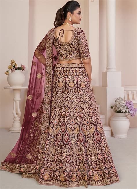 Maroon Organza Embroidered Lehengas Ghskef B