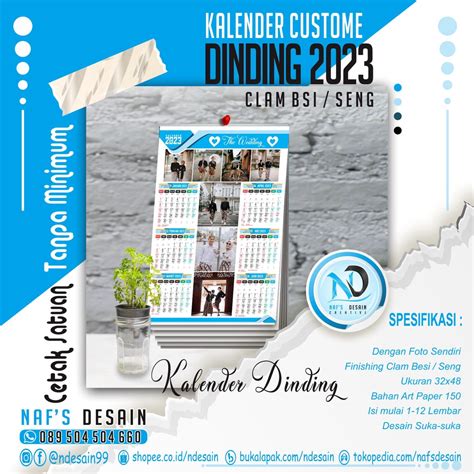 Jual Kalender Dinding 2023 2 Lbr 6 Bulan Custom Desain Shopee Indonesia