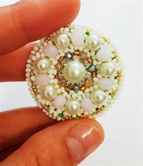 Beaded Embroidered Brooch White Pink Seed Bead Brooch Handmade Etsy Denmark