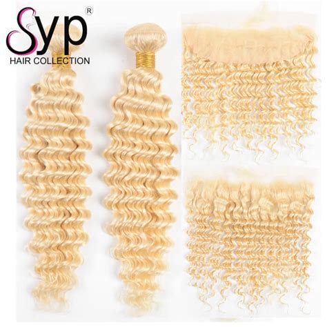 Honey Blonde Deep Wave Curly Hair Bundles With Frontal