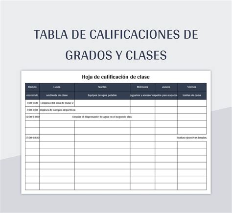 Plantilla De Excel Tabla De Calificaciones De Grados Y Clases Y Hoja De