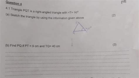 Solved Question 4 10] 4 1 Triangle Pqt Is A Right Angled Triangle