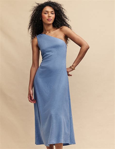 Blue One Shoulder Midi Dress