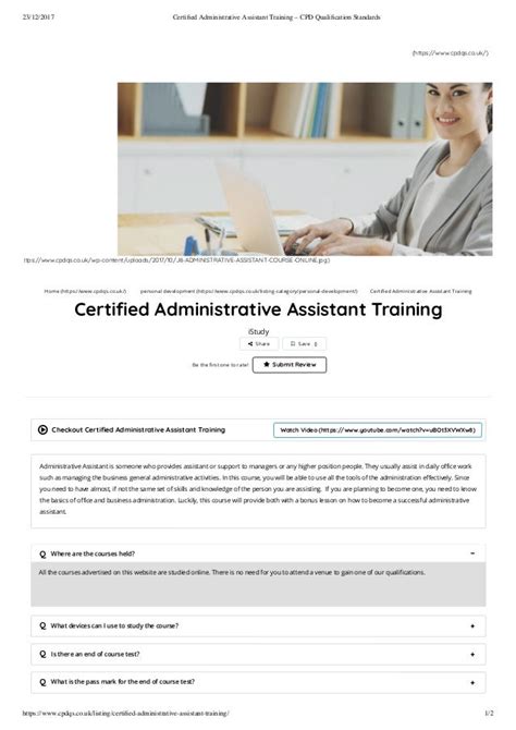 Certified Administrative Assistant Training Cpd Qualification Standards