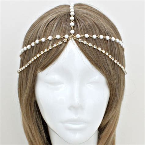 Bohemian Gold Pearl Double Layer Head Chain By Allaboutmyjewelry