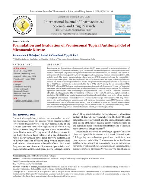 Pdf Formulation And Evaluation Of Proniosomal Topical Antifungal Gel