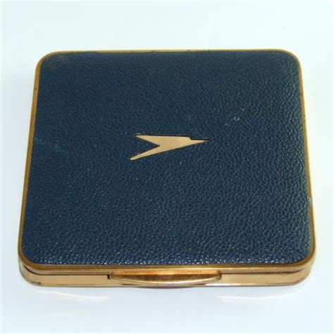 Flight BOAC Airlines Mascot Powder Compact Navy Leather Sifter Signed