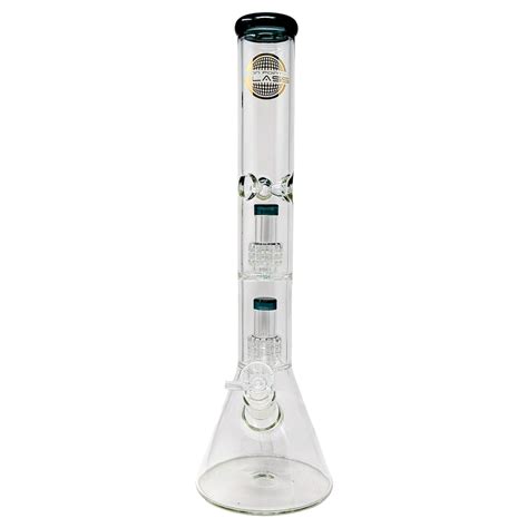 On Point Glass 17 Double Matrix Perc Beaker Water Pipe With Colored Rim