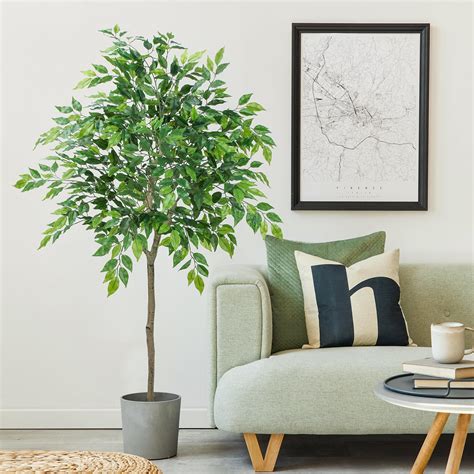 Astidy Artificial Ficus Tree 5ft Faux Indoor Tree With White Tall Planter Fake