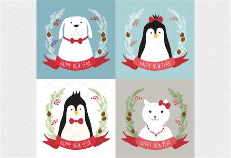 Cute winter cartoon characters | Animal Illustrations ~ Creative Market