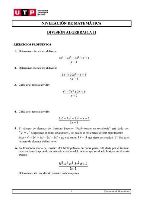 S10 S2 Resolver Ejercicios 1 Nivelación De Matemática NivelaciÓn De