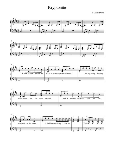 Kryptonite 3 Doors Down Sheet Music For Piano Solo